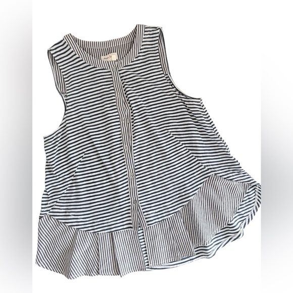 Meadow Rue Navy and White Striped Sleeveless Ruffle Hem Top - Picture 3 of 7